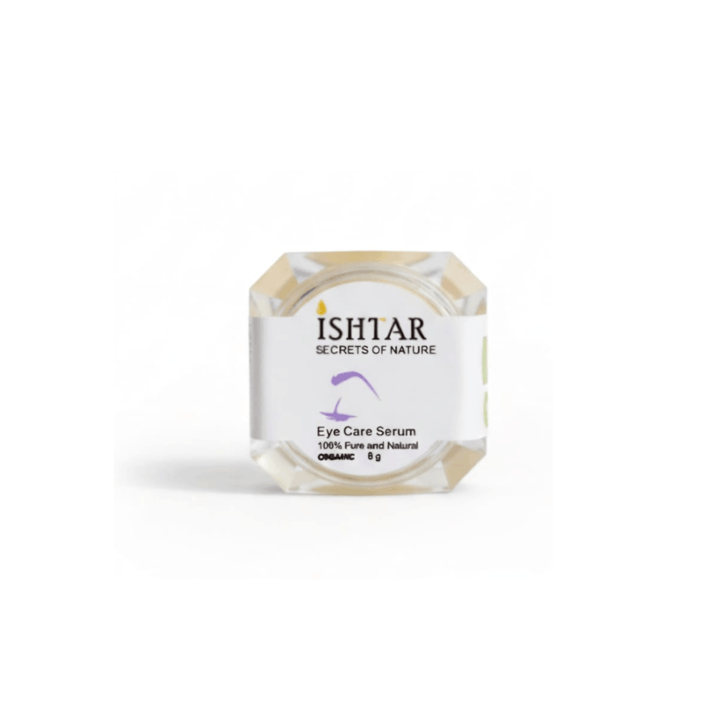 ISHTAR Eye Care Serum 100% pure and natural organic eye serum in clear jar for delicate under-eye care