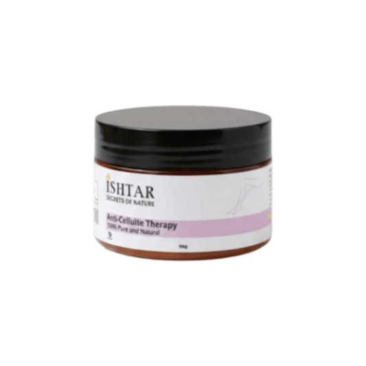 Ishtar Anti-Cellulite Therapy natural body cream in a jar with black lid