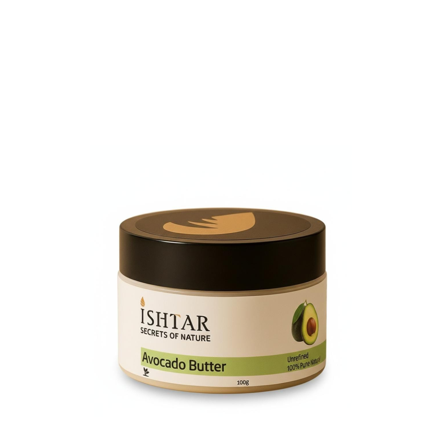 Ishtar Secrets of Nature unrefined avocado butter, 100% pure natural butter in cosmetic jar, 100g