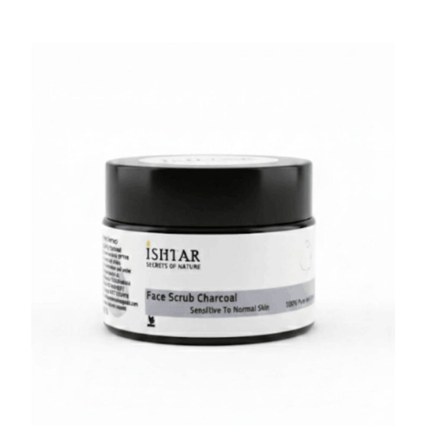 ISHTAR Face Scrub Charcoal 100% pure and natural exfoliating scrub for sensitive to normal skin in black jar