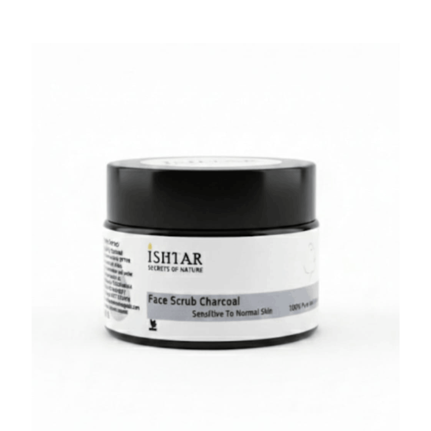 ISHTAR Face Scrub Charcoal 100% pure and natural exfoliating scrub for sensitive to normal skin in black jar