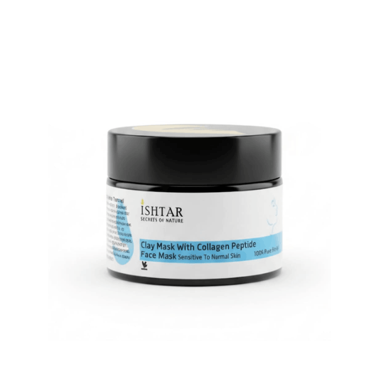 ISHTAR Clay Mask with Collagen Peptide 100% pure and natural face mask for sensitive to normal skin in black jar