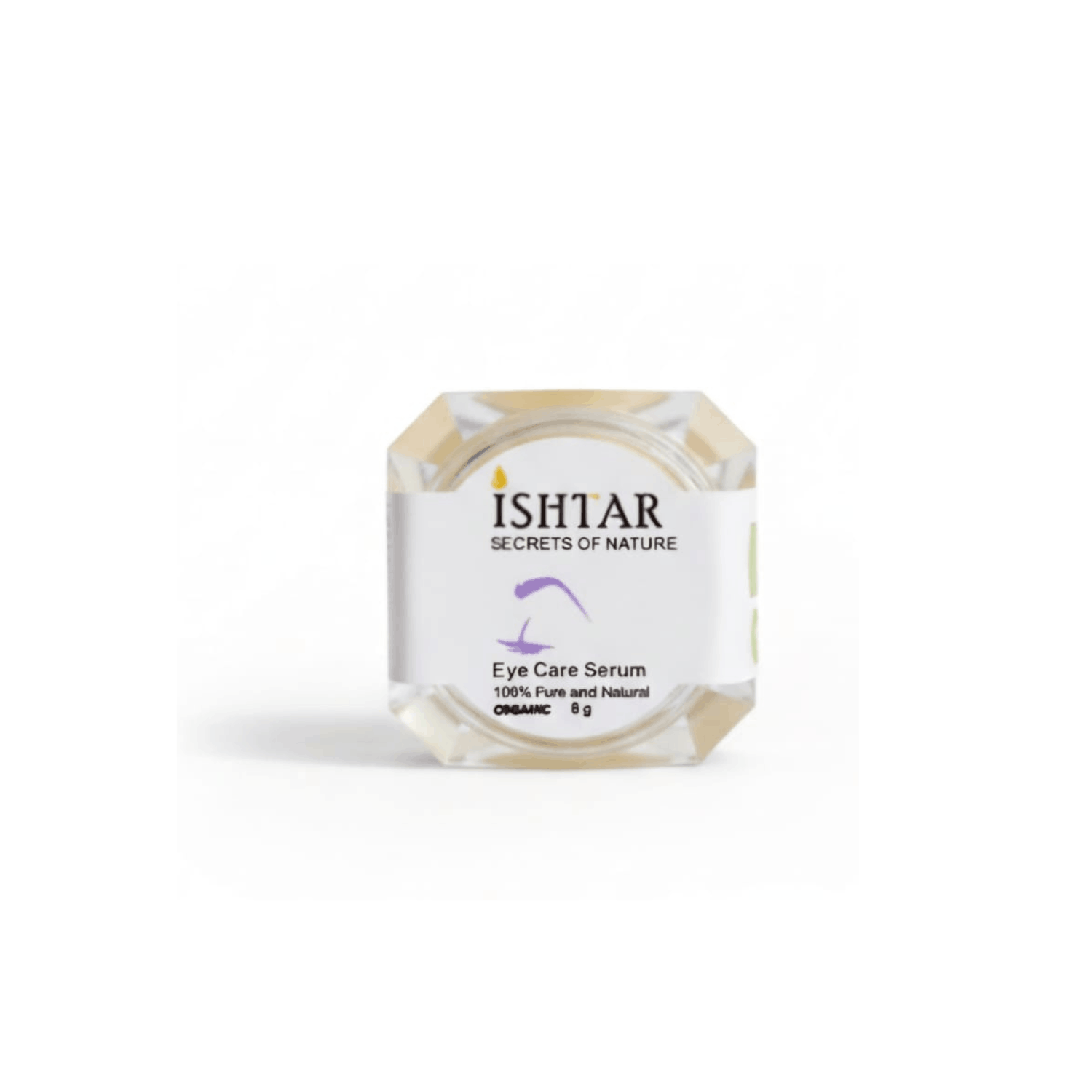ISHTAR Eye Care Serum 100% pure and natural organic eye serum in clear jar for delicate under-eye care