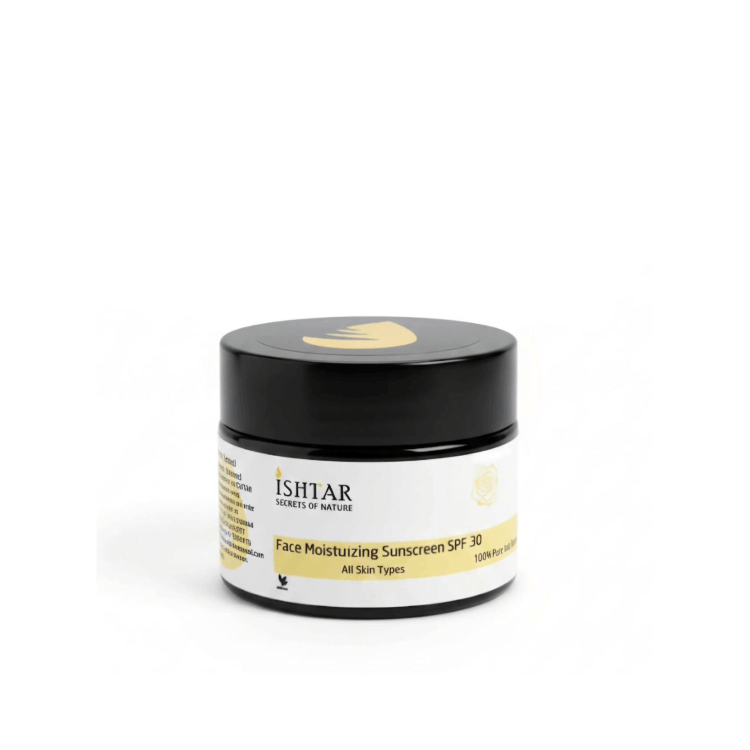 ISHTAR Face Moisturizing Sunscreen SPF 30 100% pure and natural daily sun protection cream for all skin types in black jar