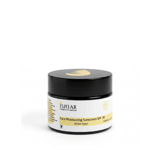 ISHTAR Face Moisturizing Sunscreen SPF 30 100% pure and natural daily sun protection cream for all skin types in black jar