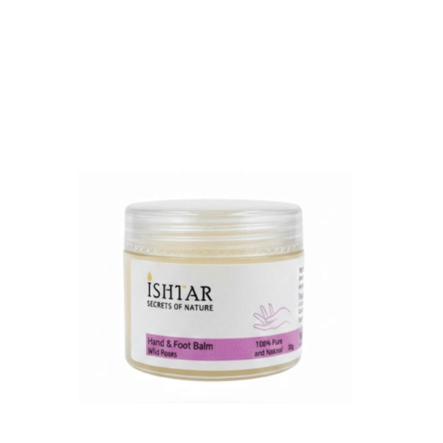 Ishtar Secrets of Nature hand and foot balm with wild roses, 100% pure and natural moisturizing balm in cosmetic jar