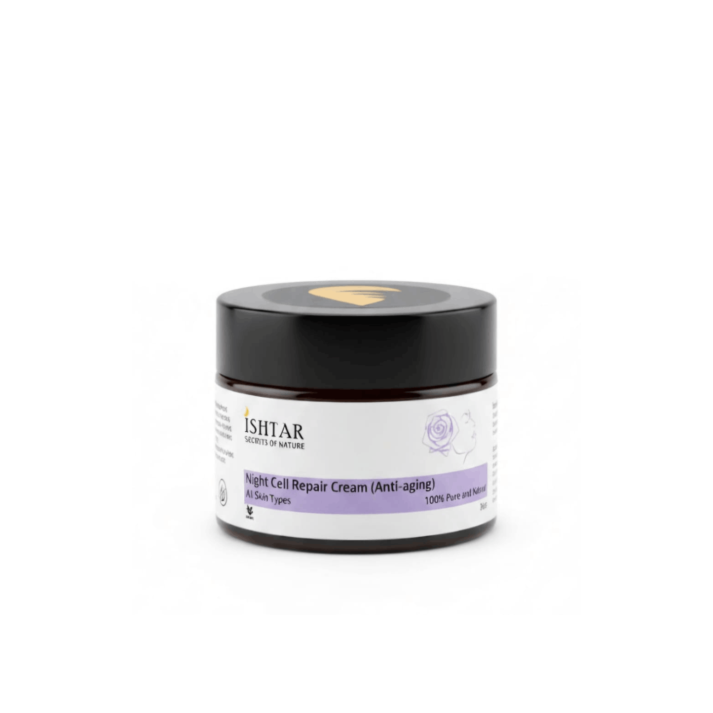 ISHTAR Night Cell Repair Cream anti-aging 100% pure and natural night cream for all skin types in black jar