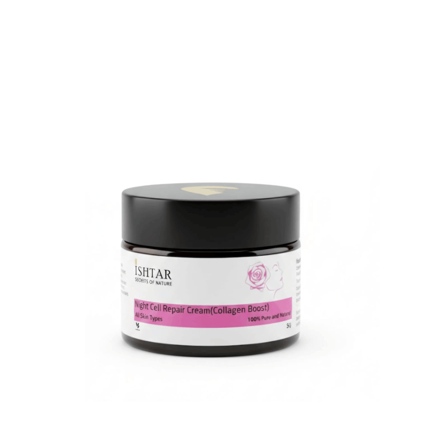 ISHTAR Night Cell Repair Cream collagen boost 100% pure and natural night cream for all skin types in black jar