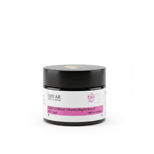 ISHTAR Night Cell Repair Cream collagen boost 100% pure and natural night cream for all skin types in black jar
