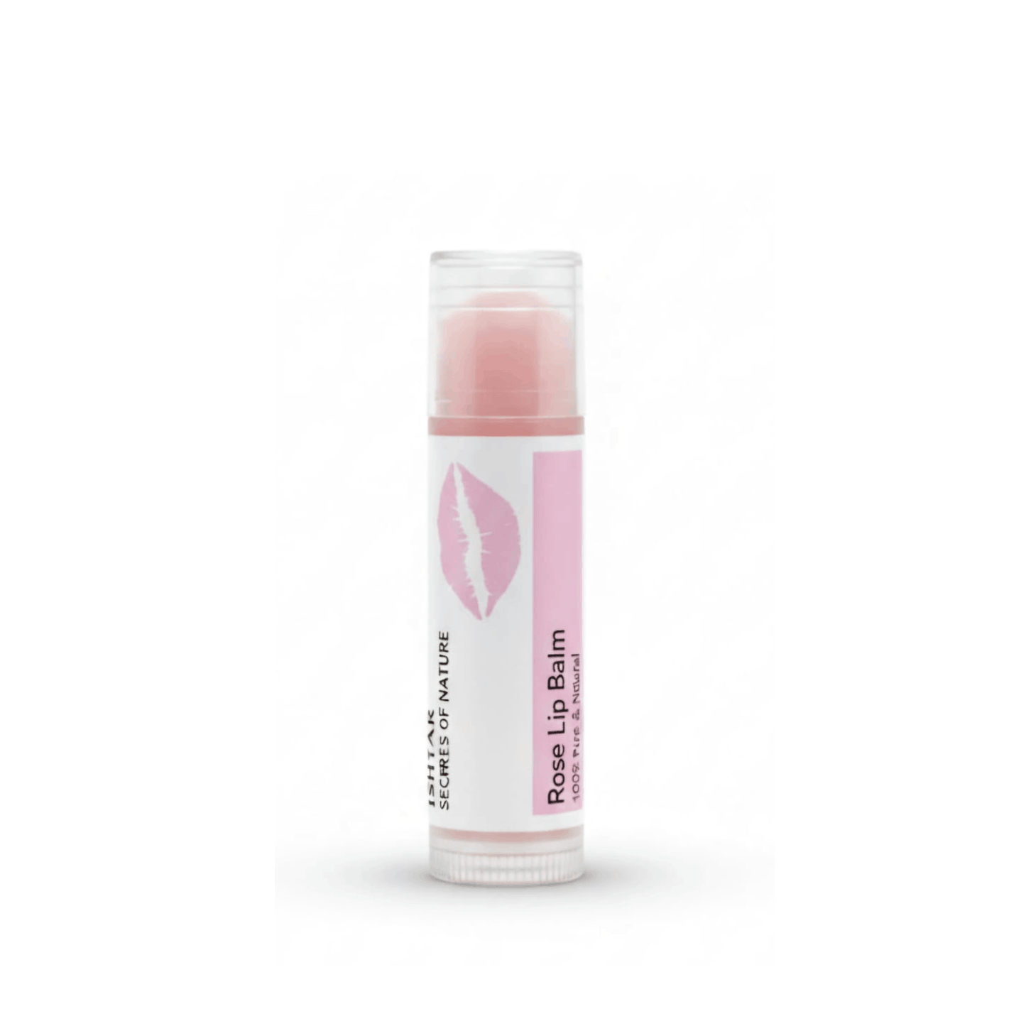 ISHTAR Rose Lip Balm 100% pure and natural lip care stick with light pink label