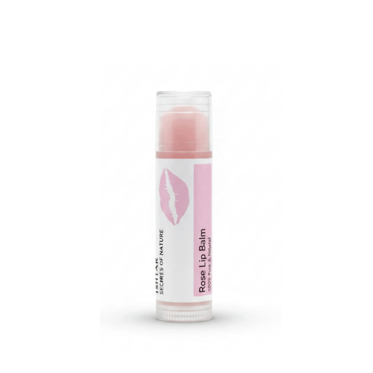 ISHTAR Rose Lip Balm 100% pure and natural lip care stick with light pink label