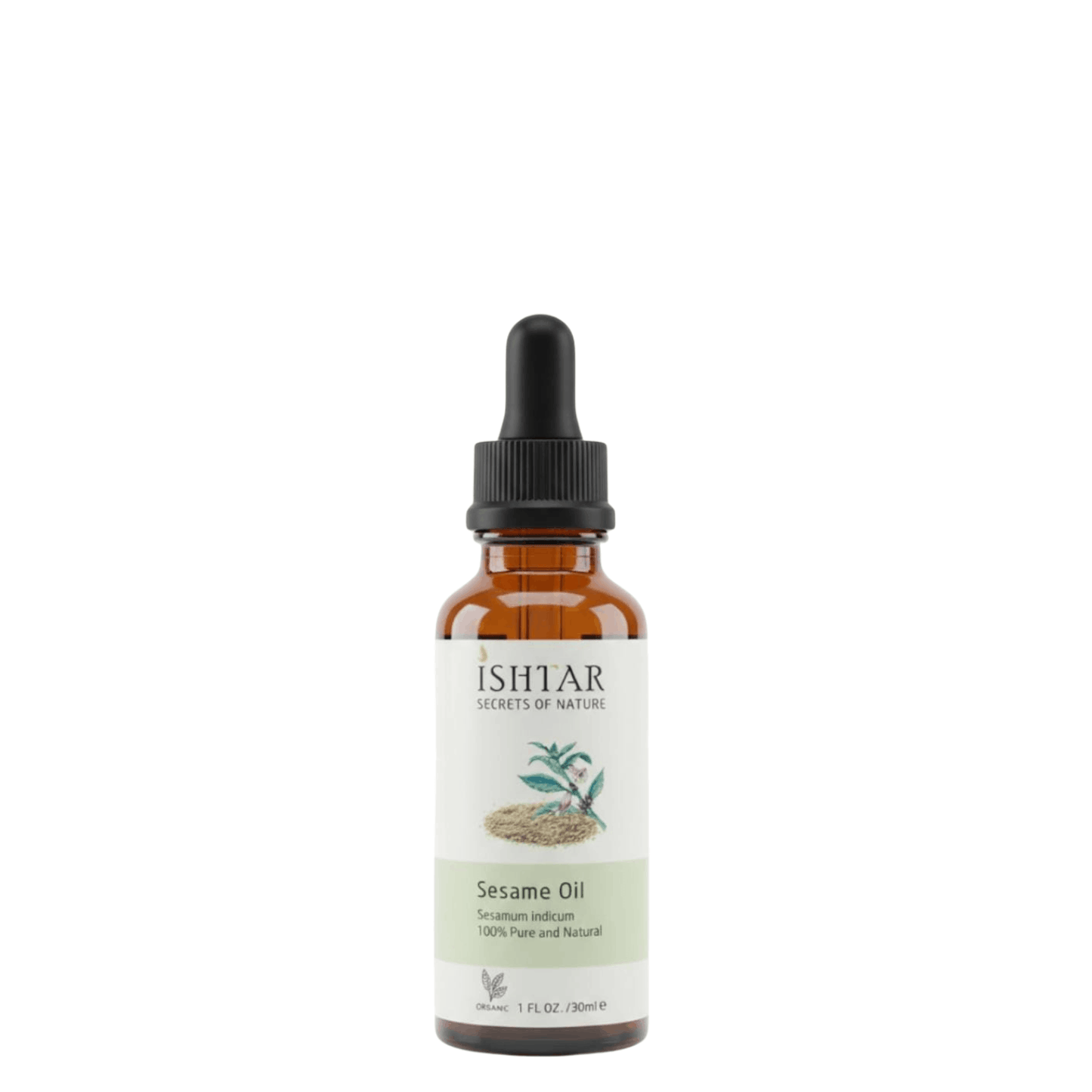 Ishtar sesame oil dropper bottle, 100% pure and natural sesame oil in amber glass bottle