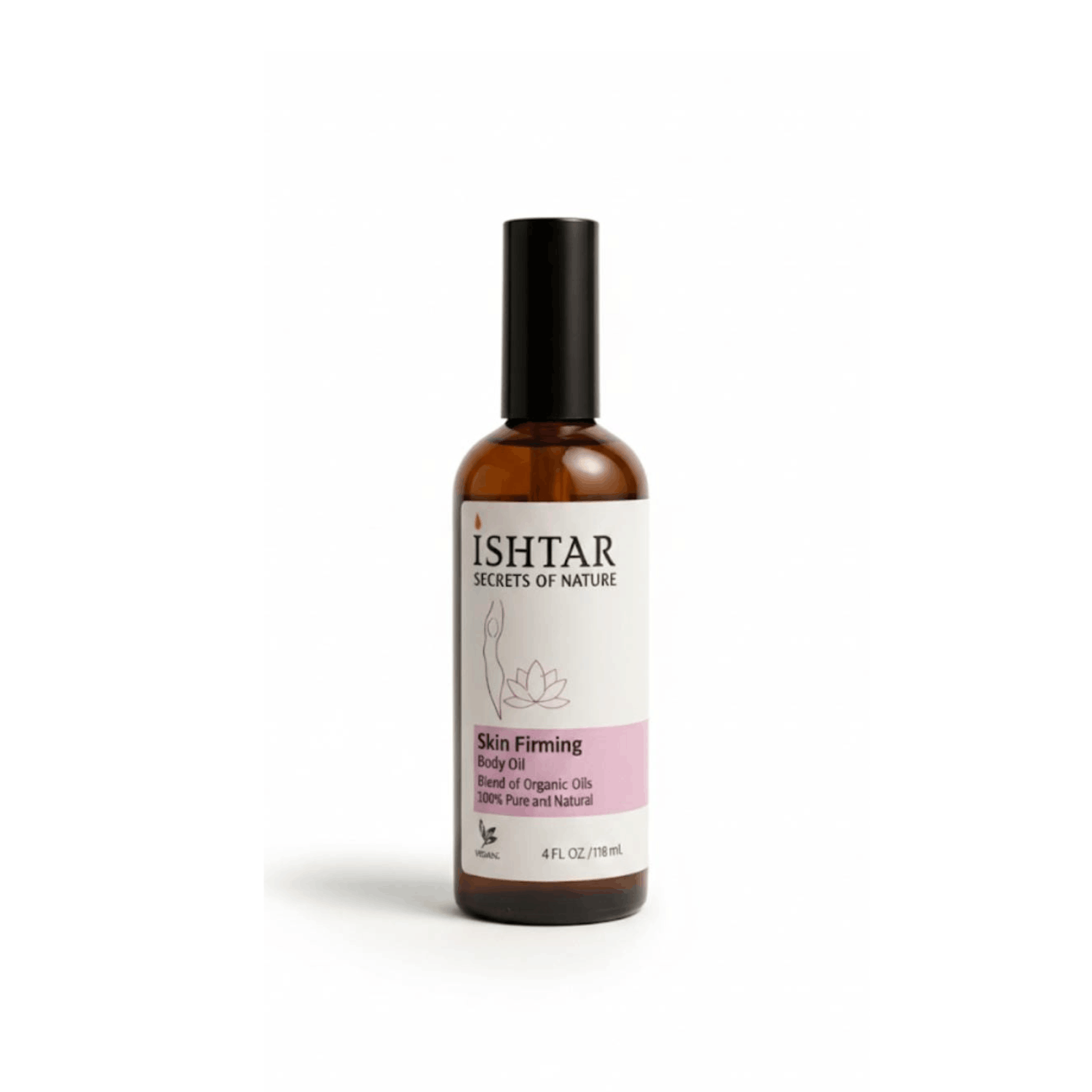 Ishtar Skin Firming Body Oil made with a blend of organic oils, 100% pure and natural body oil in a 4 fl oz (118 ml) bottle for nourishing and firming skin